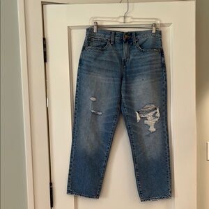 J. Crew Blue Boyfriend Jeans with Distressed Details